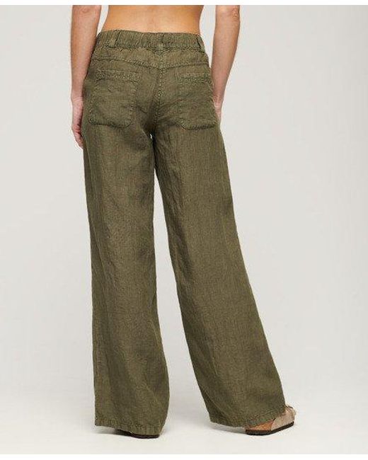 Pantalon taille basse en lin Superdry en coloris Green