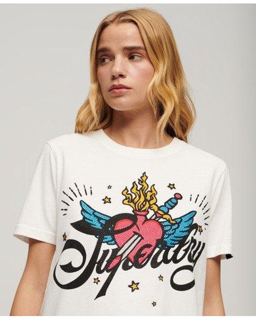 Superdry Tattoo T-shirt Met Tekst En Grafische Print in het White