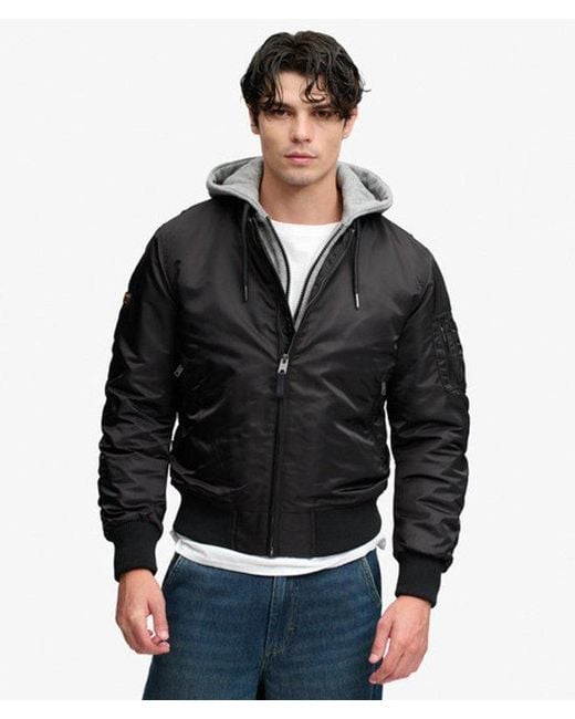 Superdry Black Hooded Ma1 Bomber Jacket for men