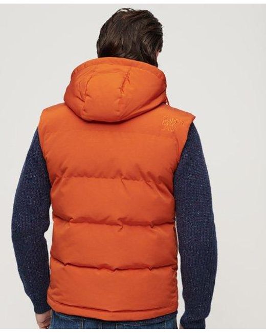 Superdry Orange Everest Hooded Puffer Gilet for men