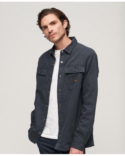 Superdry Blue Organic Cotton Canvas Workwear Overshirt for men