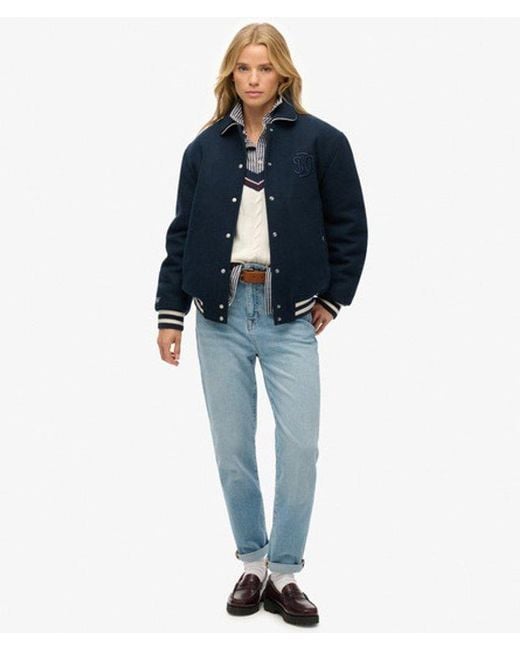 Superdry Blue Country Club Wool Bomber Jacket