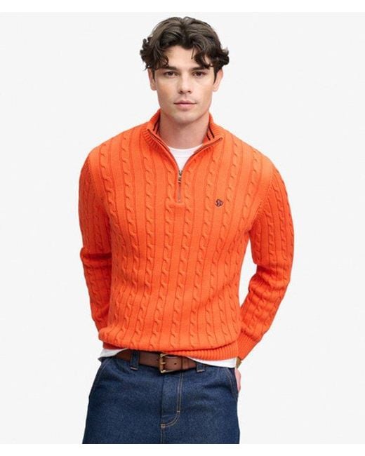 Superdry Orange Preppy Cotton Cable Half Zip Jumper for men