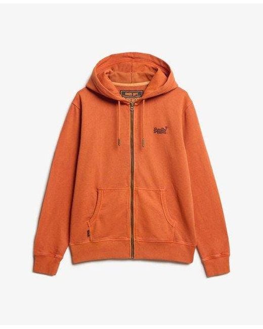 Superdry Essential Logo Washed Zip Hoodie in Orange for Men Lyst