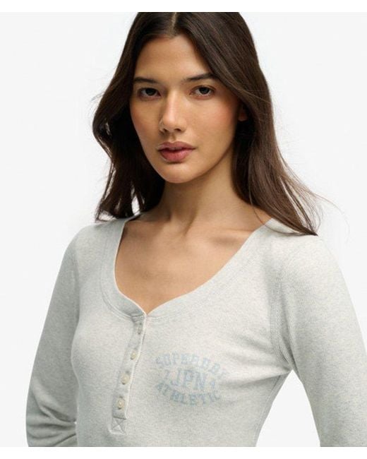 Superdry Gray & Co Athletic Button Down Long Sleeve Top