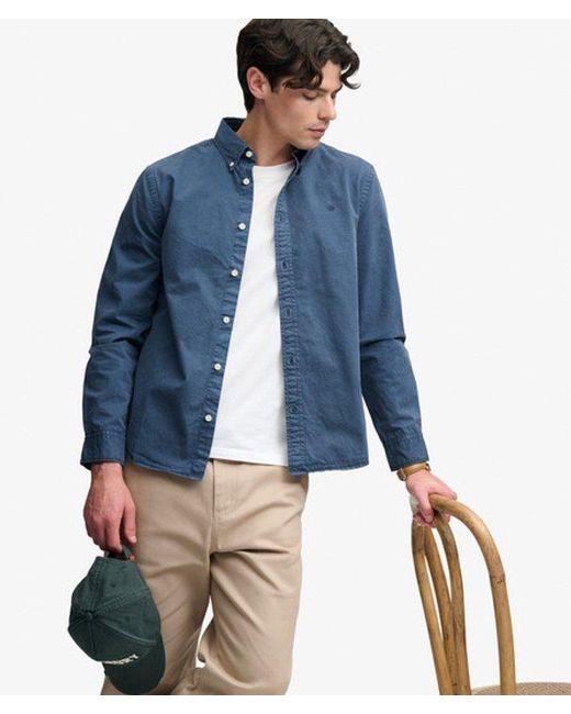Superdry Blue Garment Dyed Long Sleeve Shirt for men