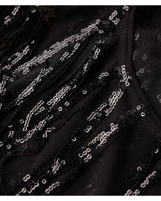 Superdry Black & Co Sheer Short Sleeve Sequin Top