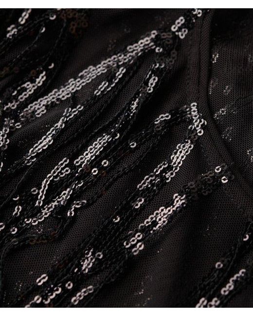 Superdry Black Sheer Short Sleeve Sequin Top - Size: 8
