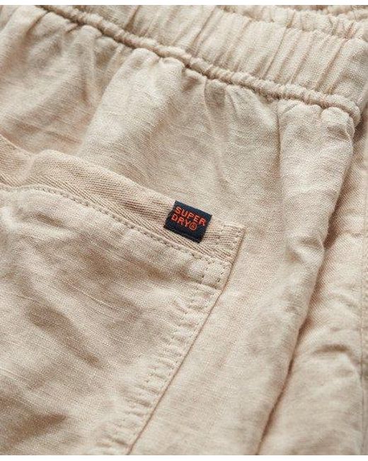 Superdry Linnen Broek Met Trekkoord in het Natural