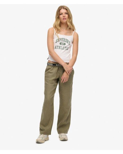 Superdry Linnen Broek Met Trekkoord in het Green