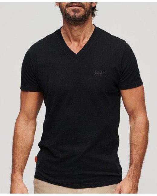 Superdry T-shirt Van Biologisch Katoen Met V-hals En Geborduurd Logo in het Black voor heren