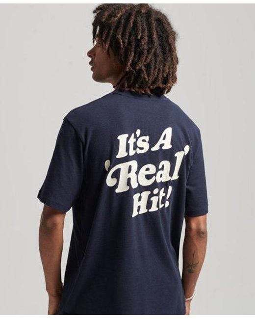 Superdry Blue Cooper Retro 70S Graphic T-Shirt Darkest for men