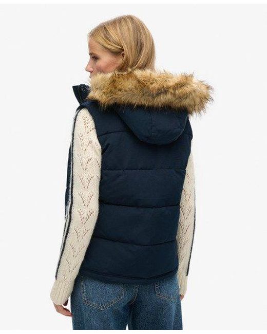 Superdry Blue Everest Faux Fur Puffer Gilet