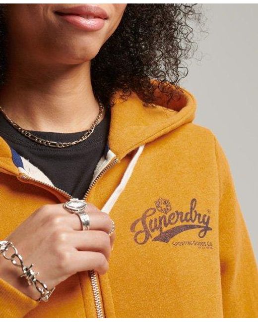 Superdry Yellow Vintage Script Style College Zip Hoodie Gold