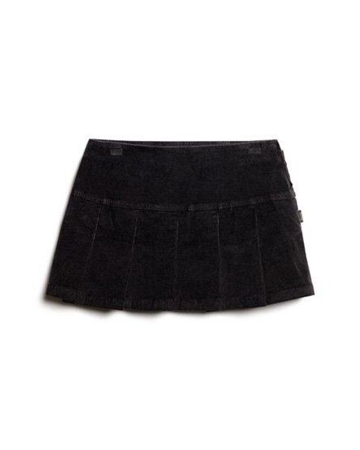 Superdry Black Vintage Cord Pleated Mini Skirt