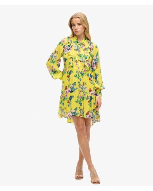 Superdry Yellow Floral Print Studios Off Duty Mini Dress