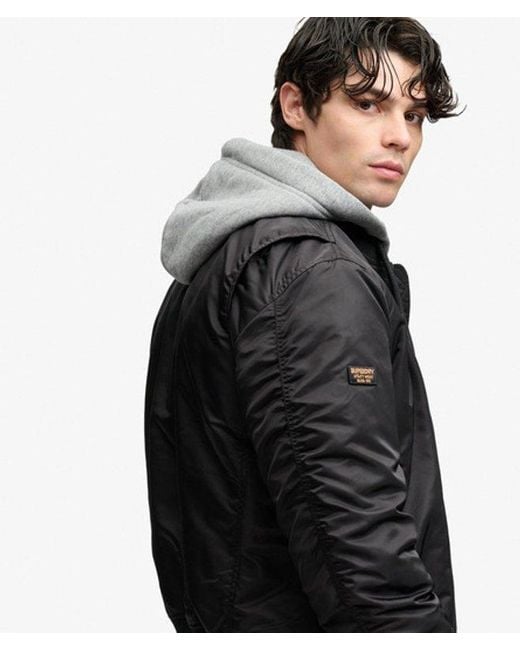 Superdry Black Hooded Ma1 Bomber Jacket for men
