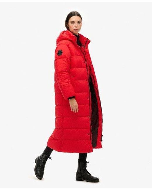 Superdry Red Cocoon Longline Puffer Coat