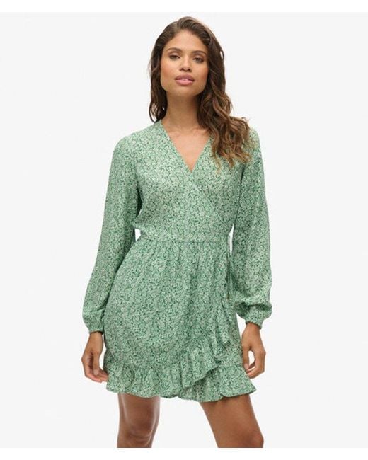 Superdry Green & Co Printed Long Sleeve Wrap Mini Dress