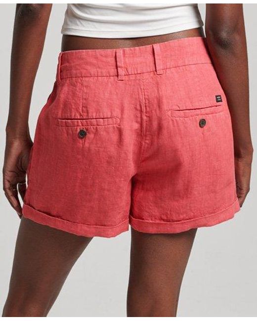 Superdry Red Overdyed Linen Shorts
