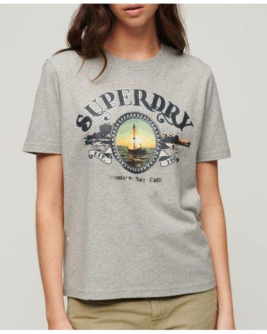 Superdry Travel Souvenir T-shirt Met Relaxte Pasvorm in het Gray