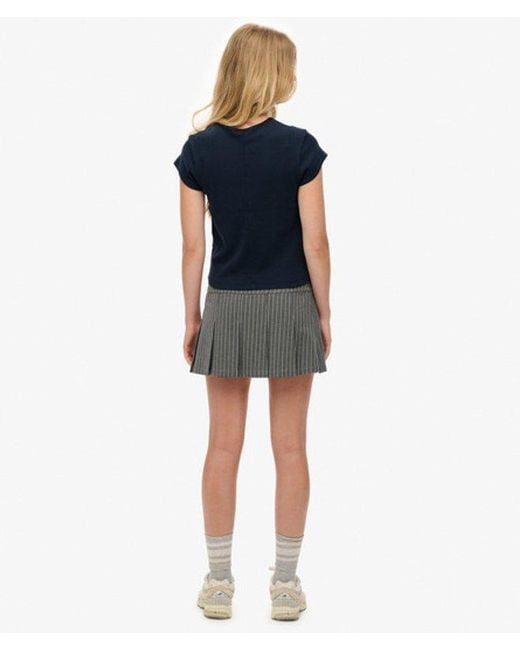 Superdry Blue Pinstripe Pleat Mini Skirt