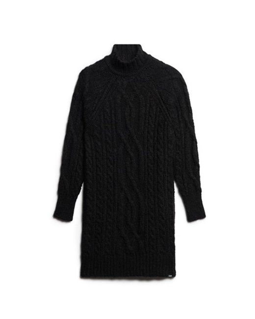 Superdry Black & Co Loose Fit Cable Knit Mock Neck Jumper Dress