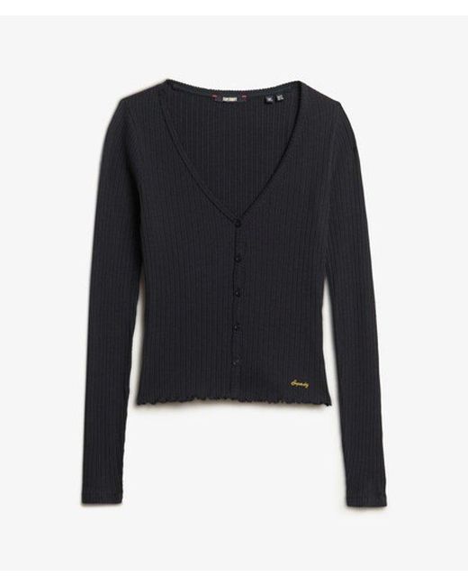 Superdry Black & Co Essential Button Long Sleeve Top