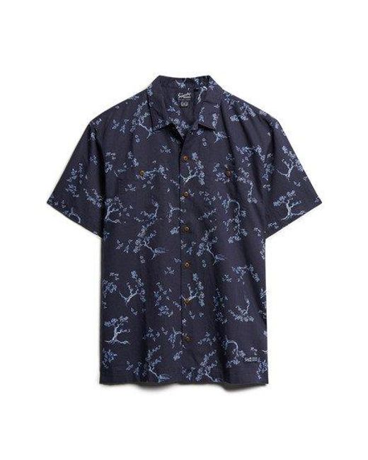 Superdry Blue Classic Floral Print Short Sleeve Beach Shirt for men
