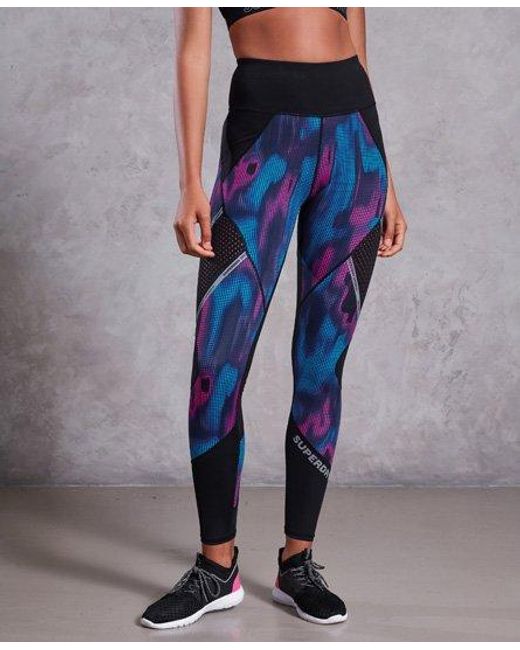 Superdry Blue Active Mesh Panel Leggings Multi Print