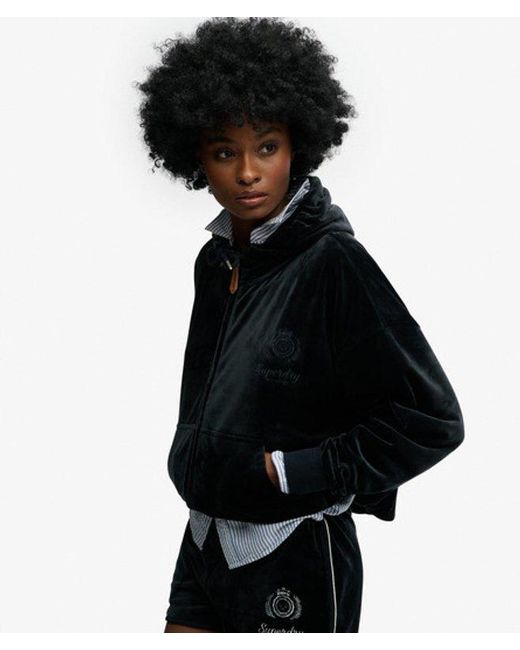 Superdry Black & Co Country Club Velour Zip Hoodie
