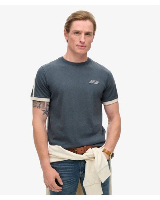 Superdry Blue & Co Essential Logo Retro Striped Crew Neck T-shirt for men