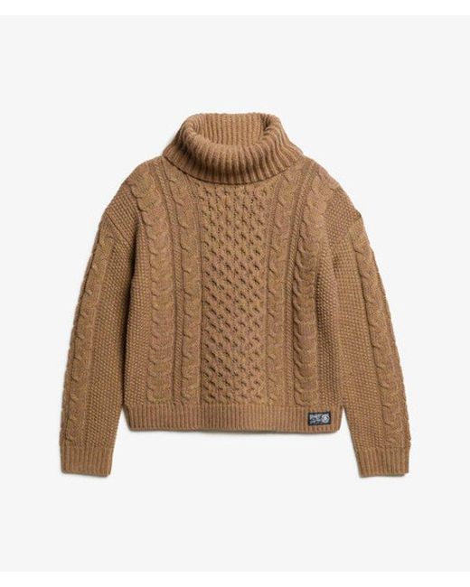 Superdry Brown & Co Cable Roll Neck Jumper