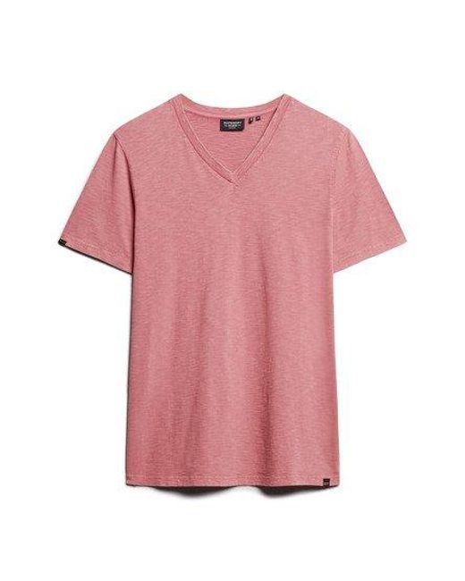 Superdry Slub-t-shirt Met V-hals En Korte Mouwen in het Pink voor heren