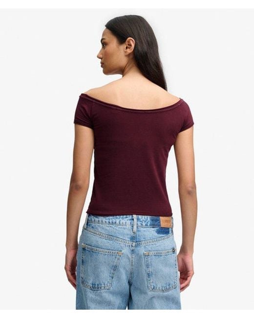 Superdry Red & Co Bardot Short Sleeve Off Shoulder Top
