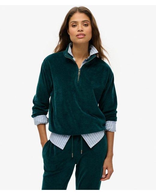 Superdry Green & Co Velour Half Zip Sweatshirt