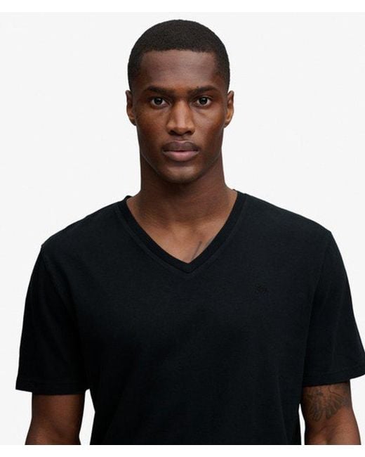 Superdry Blue Classic Cotton Linen V-Neckline T-Shirt for men