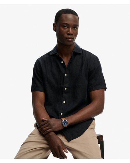 Superdry Black & Co Riviera Short Sleeve Linen Shirt for men