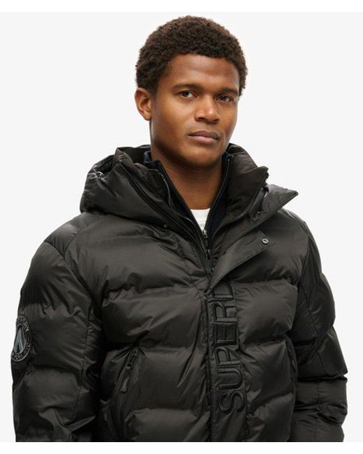 Superdry Black Hooded City Graphic Puffer Jacket for men