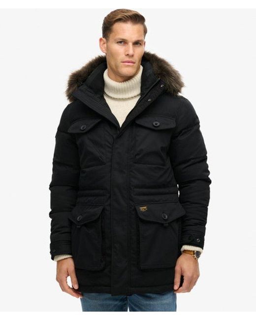 Superdry Black & Co Chinook Faux Fur Parka Coat for men