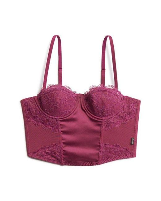 Superdry Red & Co Satin And Mesh Lace Corset Top