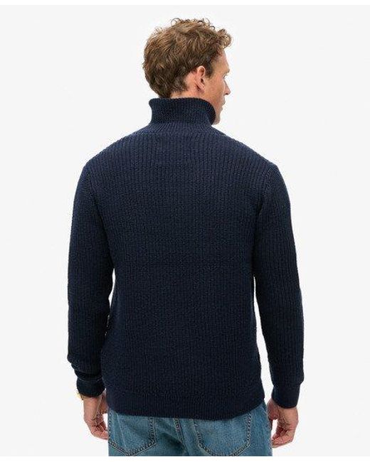 Superdry Blue The Merchant Store - Shawl Neck Jumper for men