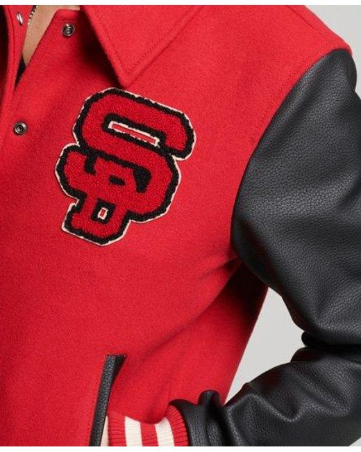 Superdry Red Vintage Mixed Varsity Bomber