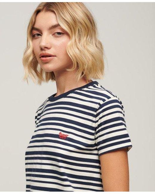 Superdry Blue Ladies Slim Fit Essential Logo Striped Fitted T-shirt