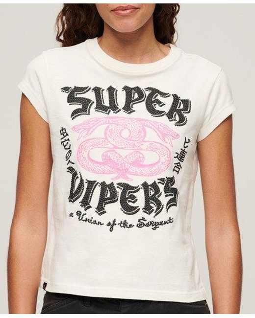 Superdry Embellished Poster T-shirt Met Kapmouwen in het White