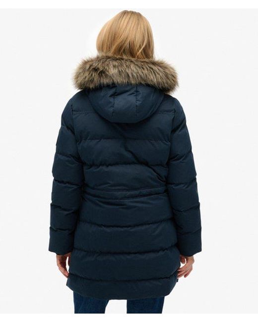 Superdry Blue & Co Everest Microfibre Mid Faux Fur Puffer Jacket