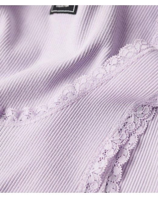Superdry Purple & Co Athletic Essentials Vintage Lace Trim Vest Top
