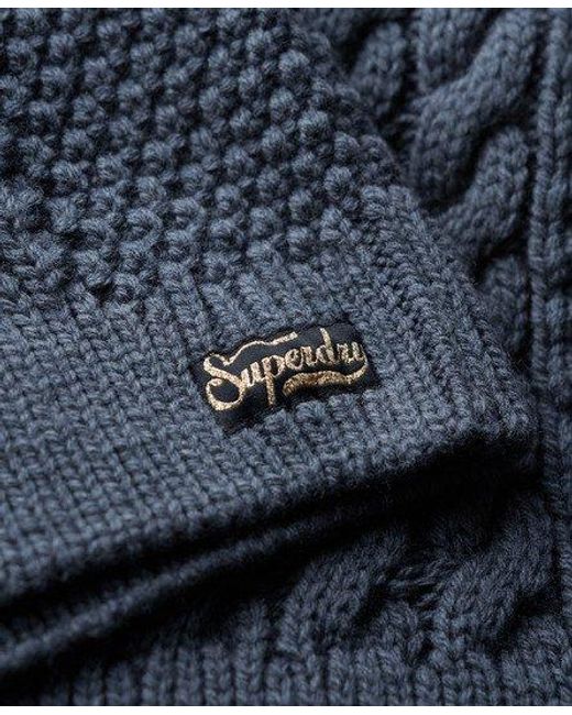 Superdry Blue Ladies Classic Aran Cable Knit Polo Jumper