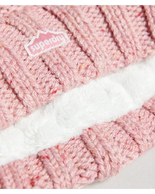 Superdry Pink & Co Cable Knit Bobble Beanie