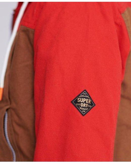 Superdry Red Hooded Worker Jacket Moorside/Tobacco for men